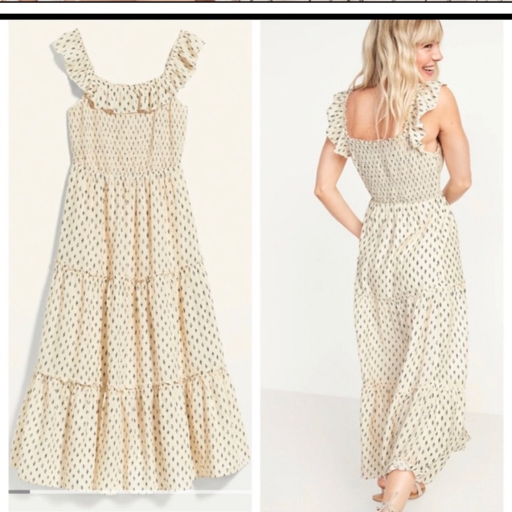Old Navy Tiered Maxi Dress with smocked top and ruffled neckline